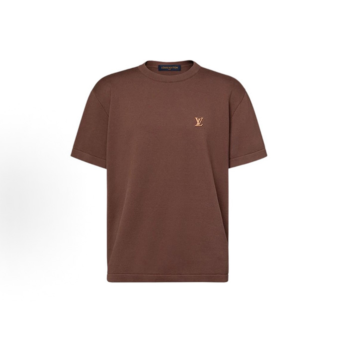 louis vuitton leather lv badge knit short sleeve t-shirt